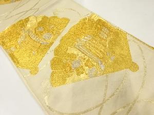 アンティーク　檜扇に御所車模様織出し袋帯（材料）